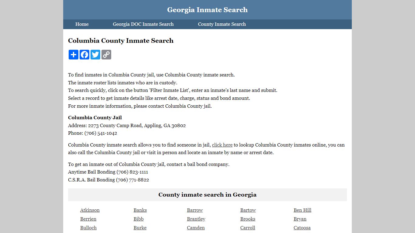 Columbia County Inmate Search